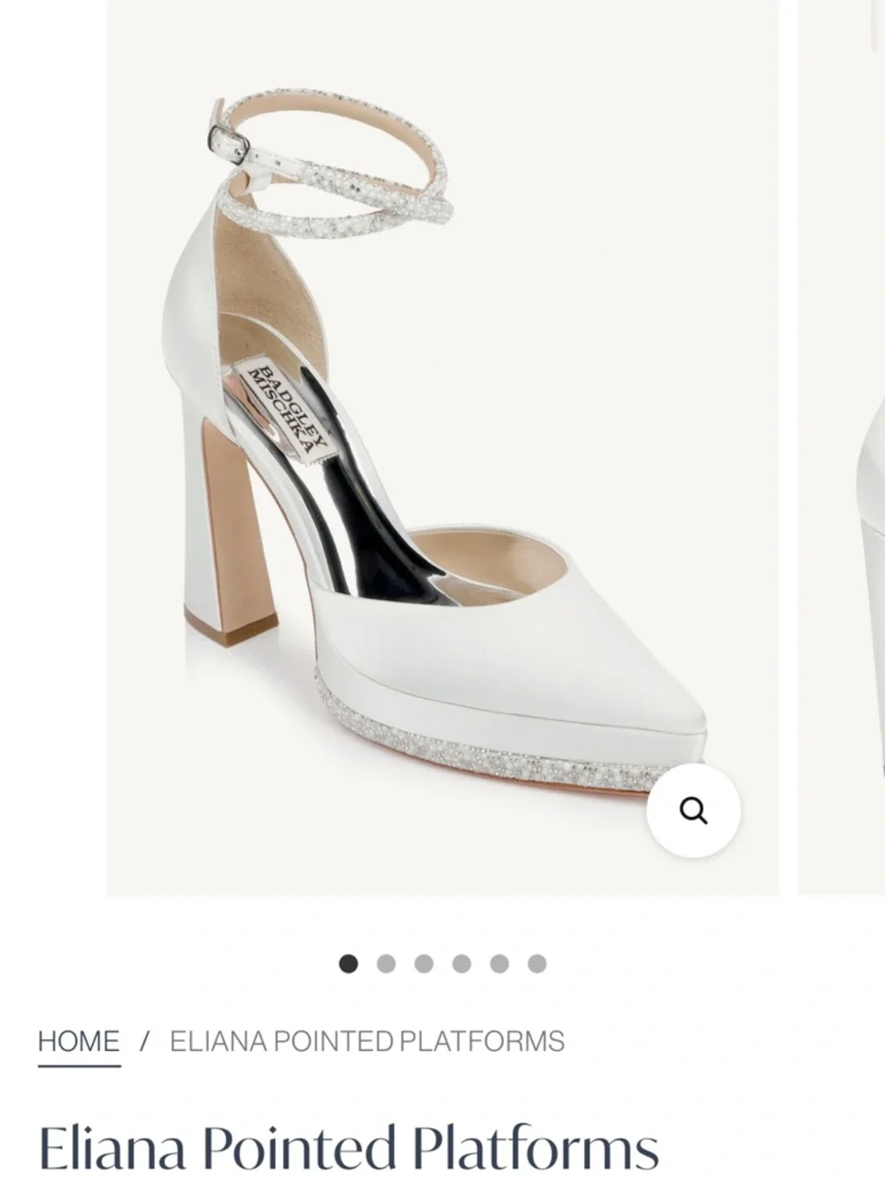 Badgley Mischka White Satin Platform Heels with Sparkle Ankle Strap
